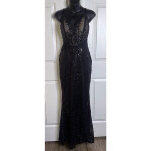Windsor Black Sequin Maxi Evening Dress Floor Length Size M